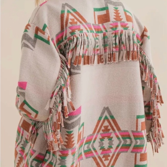 Colorful Fringe Jacket blue b Aztec - Picture 3 of 3